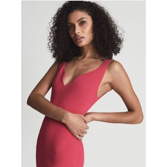 Reiss DAKOTA SWEETHEART NECK KNITTED BODYCON Dress in Pink NWT Size Medium - Picture 6 of 13